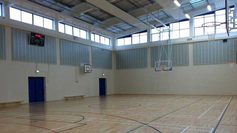 New Sports Hall Marked for indoor soccer, basketball, volleyball and badmington.